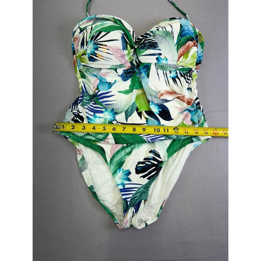 La Blanca One Piece Swimsuit Womens 12 White‎ Tropical Floral Halter Twist Front - Picture 6 of 7
